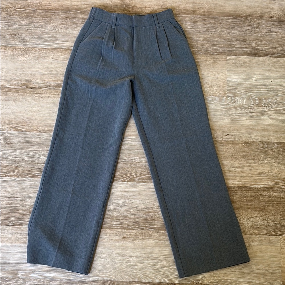 BYLT BASICS Midtown Wide Gray Dress Pants with Elastic Waistband and Relaxed Fit